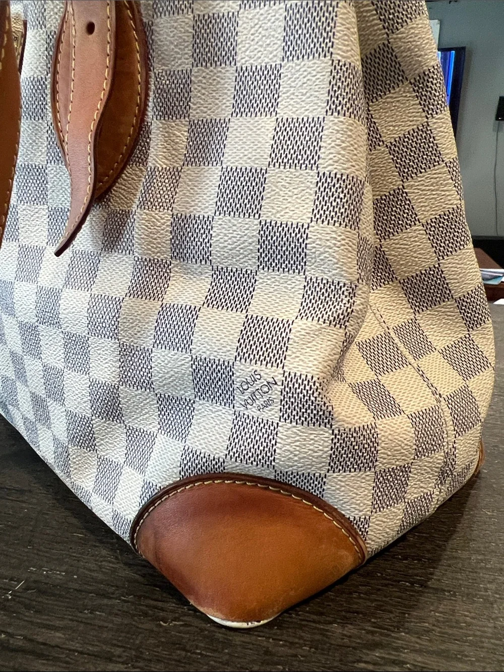 Louis Vuitton Damier Azur Canvas Duffel with Tan Leather Trim